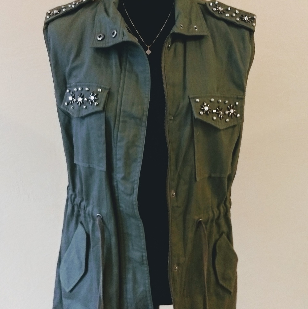 Army green embellished vest